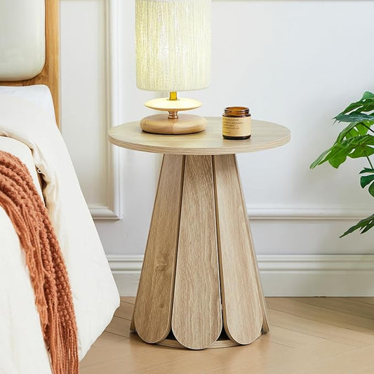 Round End Table Nightstand, Mid Century Modern Side Table, Circle Bedside Tables Wood Night Stand for Bedroom, Living Room, Small Space, Natural