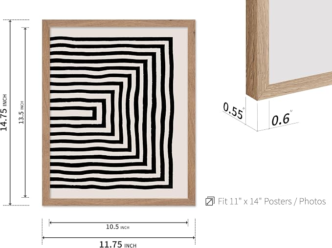 Poster Master Japanese Ink Poster - Rectangle Tunnel Print - Geometric Illustration - Abstract Illustration - Line Artwork - Mid Century Modern Art - Minimal Living Room Design - 11x14 Beige Framed