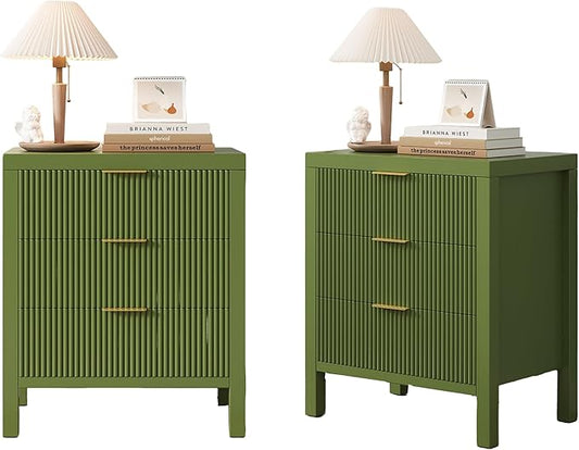 Nightstand Set of 2, Dresser and Nightstand Sets, Bedside Tables, Mid Century Nightstands with 6 Wide Drawers for Bedroom, Kids’ Room, Hallway, (GreenX 2)