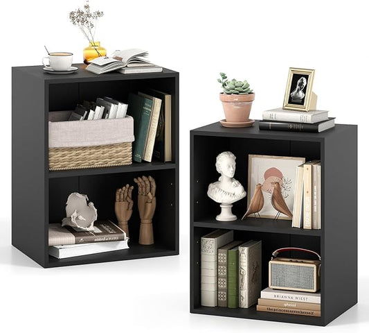 Giantex Bookshelf and Bookcase Set of 2, 2-Cube Storage Shelf W/Large-Capacity Open Storage Space for Living Room Bedroom Study Office Multi-Functional Furniture Display Cabinet, Black