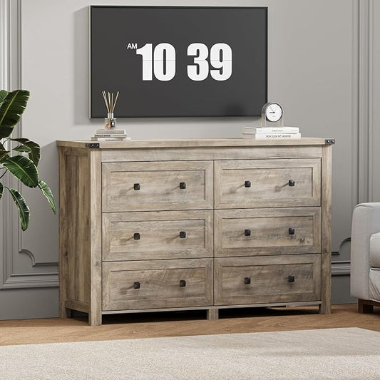 6 Drawer Dresser for Bedroom, Grey Modern Dressers & Chests of Drawers with Metal Handles, Closet Storage Dresser, Storage Cabinet and Organizer with Drawers, Gray