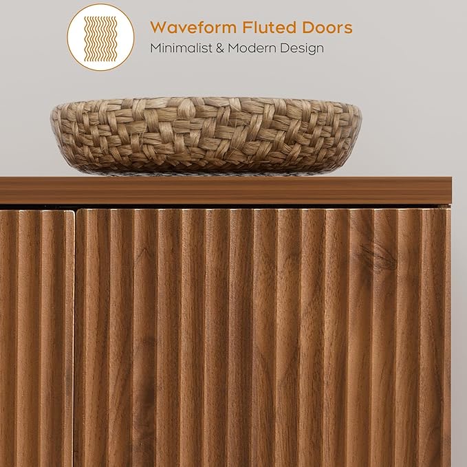 Yechen 94.6" Walnut Fluted Sideboard Buffet Cabinet with Storage and 8 Doors, Mordern Credenza Storage Cabinet with Adjustable Shelves, Media Console Table, for Living Room Dinning Kitchen(2 PCS)