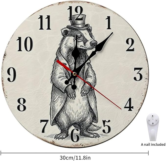 Dapper Badger Vintage Wooden Wall Clock Silent Non Ticking - Rustic Farmhouse Frameless Battery Operated Art Decor for Living Room, Office, Bedroom, Gift