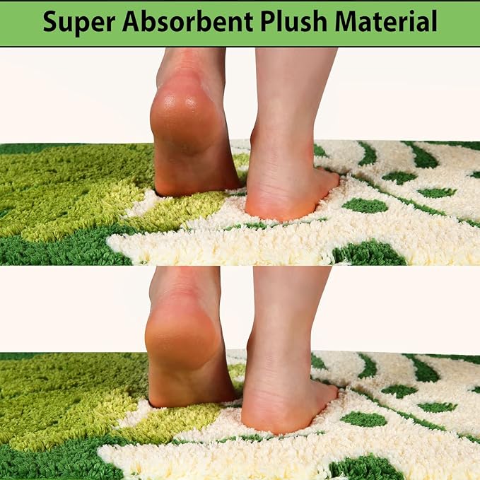 Hi Space Bathroom Rugs Mat 31.5x19.7IN Green Leaves Bath Mat for Bathroom Non Slip Machine Washable Soft Absorbent Cute Bath Rug Plush Bath Carpet for Tub Shower Sink Fluffy Entryway Doormat