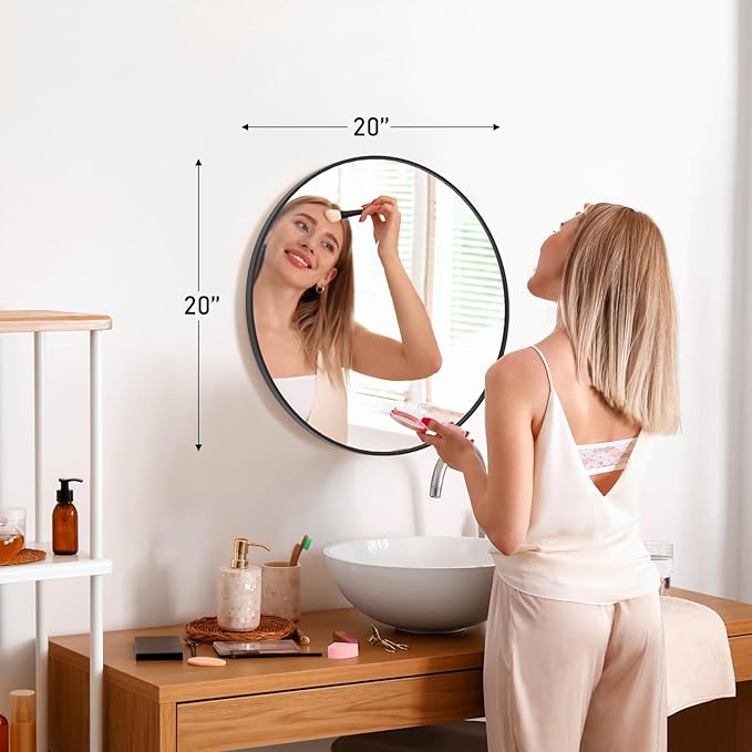 NEWBULIG Wall Mirror, Bathroom Mirror for Over Sink, Matte Metal Framed Vanity Mirror, Wall Decor for Bedroom, Tempered Glass