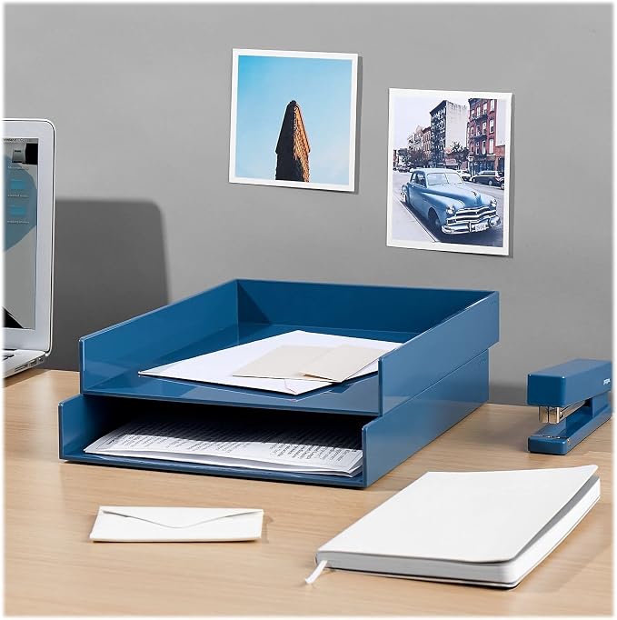 Poppin Stackable Front Loading Letter Tray, Blue, Rectangular