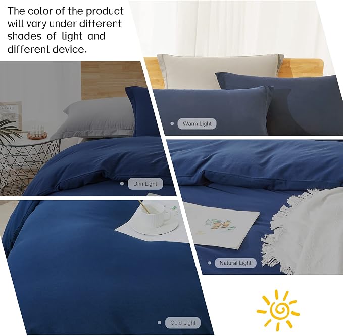 Dreaming Wapiti Duvet Cover King,Washed Microfiber Navy Blue King Size Duvet Cover Set,Solid Color - Soft and Breathable with Zipper Closure & Corner Ties (Navy Blue)