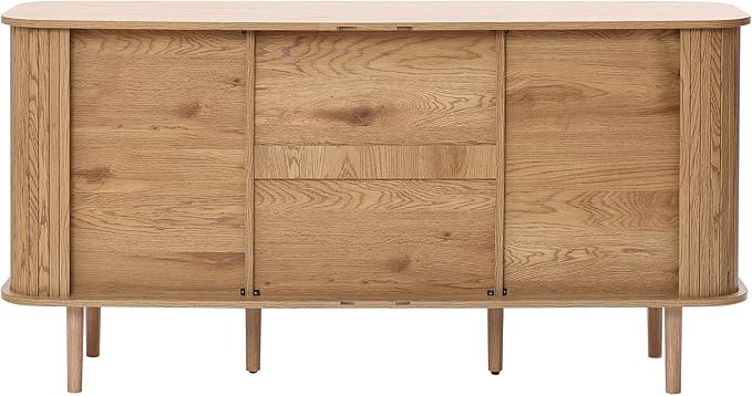 LuxenHome 59” Sideboard Buffet Cabinet with Storage, Mid Century Modern Sliding Door Sideboard Cabinet, Adjustable Shelves Wood Console Table with Storage Cabinets for Living Room, Kitchen