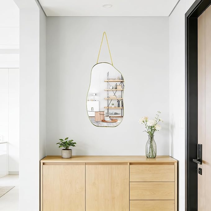 Irregular Wall Mirror, 15.6x9-inch Gold Wall-Mounted Asymmetrical Mirror, Suitable for Bathrooms, Hallways, and More (Gold)