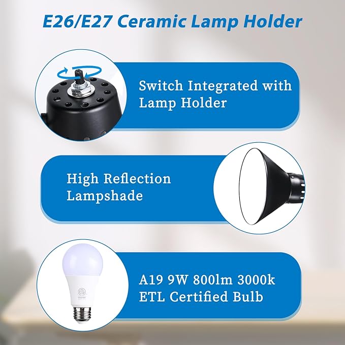 Swing Arm Desk Lamp for Home Office 360°Adjustable,Tall Metal Clamp on lamp with Bulb,Eye-Caring Clip on Desk Light for Computer Work Study Reading and Drafting