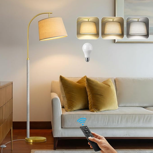 G-SAFAVA 63" Wood Floor Lamp for Living Room Dimmable Standing Lamp with Remote & Foot Switch, 3 Color Temperatures Tall Lamp Mid Century Modern Floor Lamp for Bedroom Office, 9W Bulb Included, White