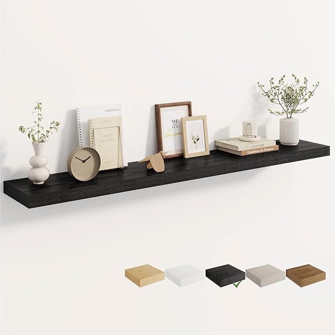 Dreamland 55 Inches Floating Shelves for Wall, 8" Deep Long Floating Shelves Set of 1, Large Display & Storage Shelf, Wall Shelf for Bathroom Bedroom Living Room Kitchen Office, Black