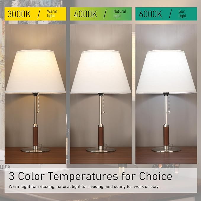 21" Modern Bedside Lamp Mid Century Table Lamp, Pull Chain Nightstand Lamp for Bedroom Living Room 3-Color Light, Solid Wood/Metal/Fabric for Home/Office/Desk Decor(Off White+Brushed Nickel)