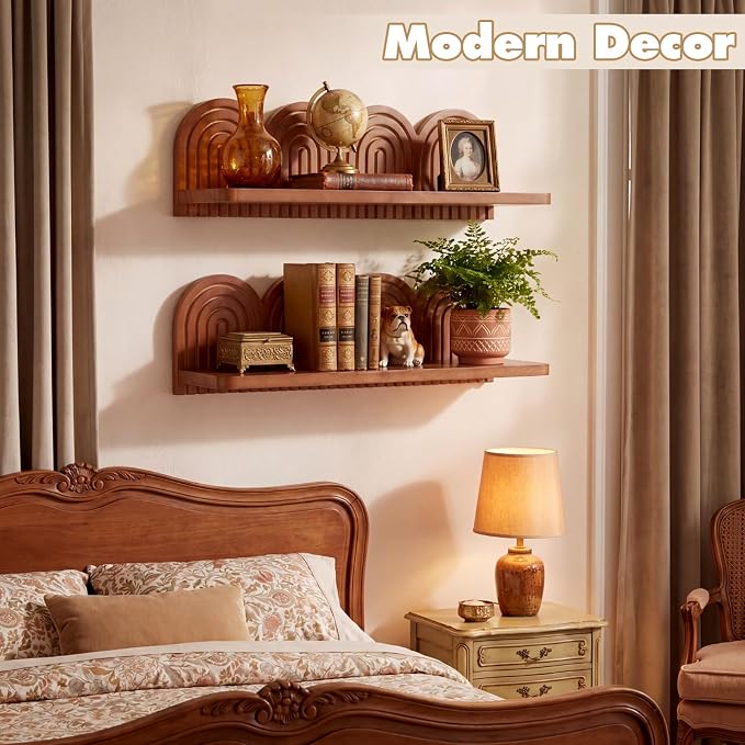 Briwooody Wood Wall Coat Rack/Boho Wall Shelf Mid-Century Modern Wooden Coat Vintage Mount Altar Decor for Bathroom Bedroom Office Nursery Decor Entryway Organize (15 x 5.5 x 4.5 Inch,Charcoal,2 Pcs)