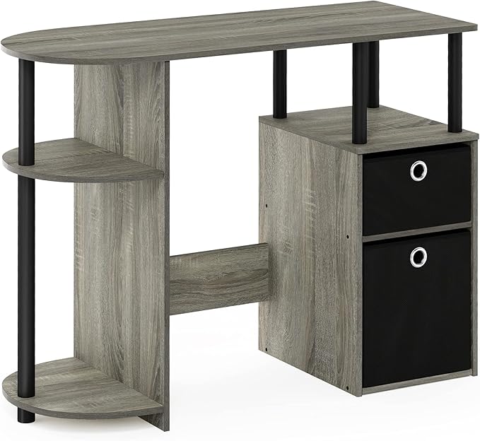 Furinno JAYA Desk, 38.4" Wide Gaming Desk with Bin Drawers, Computer Desk with Side Shelf, Office Desk for Study, Home Office, Bedroom, Dorm, Study Room, French Oak