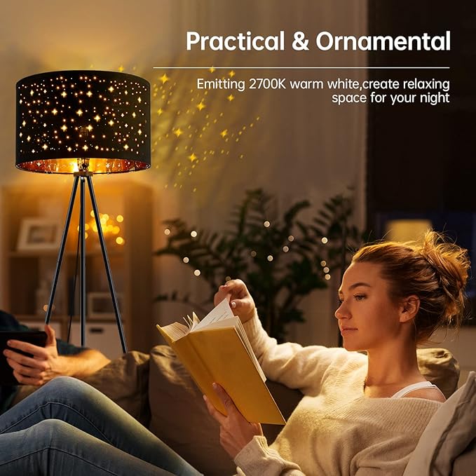 BoostArea Floor Lamp, Tripod Floor Lamp, 8W LED Bulb, Decorative Lamp Shade, Mid Century Standing Lamp for Living Room, Bedroom, Study Room and Office