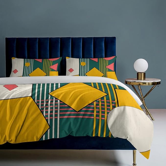 Colorful Aesthetic Comforter Cover Geometry Bed Set, Retro Atomic Duvet Cover，Modern Mid Century Bedding Sets，Aesthetic Abstract Art Bedding 3 Piece (1 Duvet Cover 86"x70" + 2 Pillow Sham 20"x30")