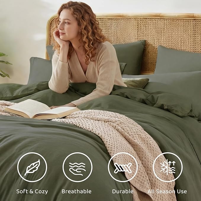 WRENSONGE King Size Comforter Set- 7 Pieces Soft Olive Green Bed in a Bag King with Fitted Sheet, Flat Sheet, 2 Pillow Shams, and 2 Pillowcases-Warm King Bedding Set for All Season