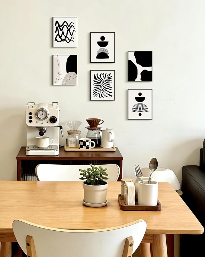 Drsoum Abstract Boho Wall Art Minimalist Geometric Framed Boho Room Decor Black Line Art Mid Century Modern Prints Bohemian Living Room Bedroom Ready to Hang 8x10inx6pcs (Black Framed)