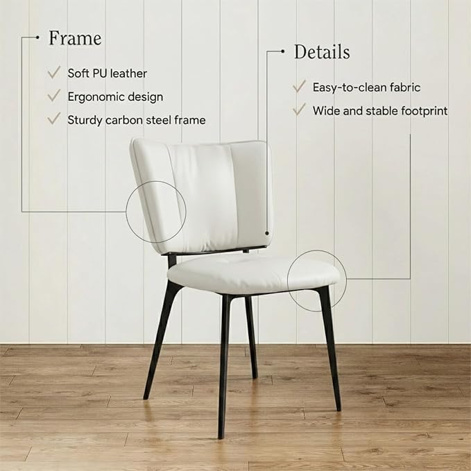 Upholstered Kitchen Dining Chairs Set of 2, Modern PU Leather Dining Chairs with Comfortable Round Seat & Metal Legs, Easy Assembly, Kitchen Living Room Lounge Restaurant, Beige