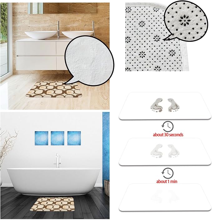 Mid Century Modern Bath Mat Abstract Atomic Geometric Retro 1950s Brown Bathroom Kitchen Toilet Rugs,18x30 Inch