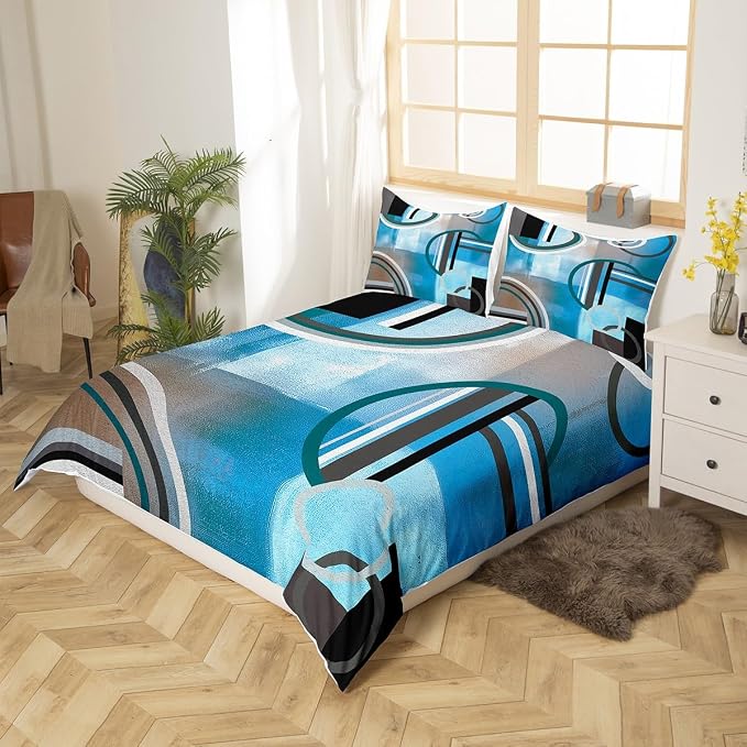 Erosebridal Oil Painting Duvet Cover King,Geometric Comforter Cover,Ombre Watercolor Bedding,Navy Blue Black Grey Bedding Set,Modern Abstract Tie Dye 3Pcs Quilt Cover Bedroom Decor Zipper& Ties
