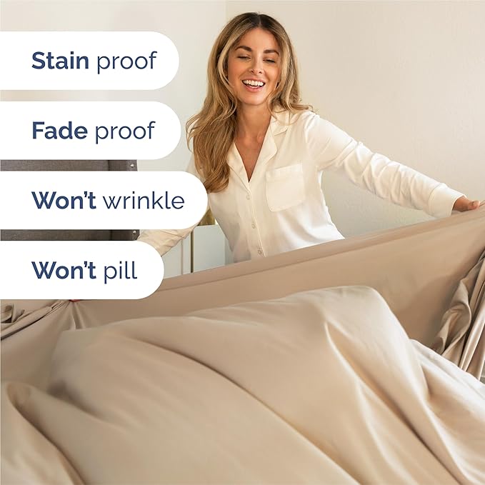 King Size 4 Piece Sheet Set - Comfy Breathable & Cooling Sheets - Hotel Luxury Bed Sheets for Women & Men - Deep Pockets, Easy-Fit, Extra Soft and Wrinkle Free Sheets - Cream Oeko-Tex Bed Sheet Set