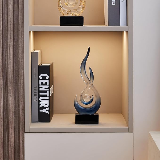 Blue Decor Modern Flame Statue Decorations for Living Room, 11.8" H Clear Sculptures Home Décor Accents, Abstract Art Resin Sandstone Sculpture for Shelf Dining Room Office Coffee Table Centerpiece