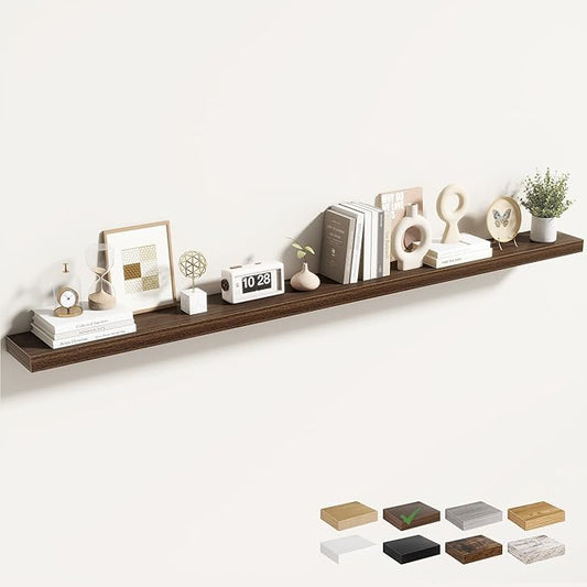 72 Inch Floating Shelves for Wall 1 Pack, 72" Wall Shelves for Books, Storage, Decor, Wall Mounted Floating Shelf with Invisible Brackets for Kitchen, Living Room, Walnut