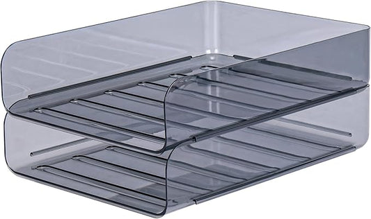 CiWiVOKi 2 Pack Stackable Paper Tray Organizer, Clear File Organizer for Desk, Office Organizer and Storage for Desk Accessories, Notes, Books, File Paper, Document, Black