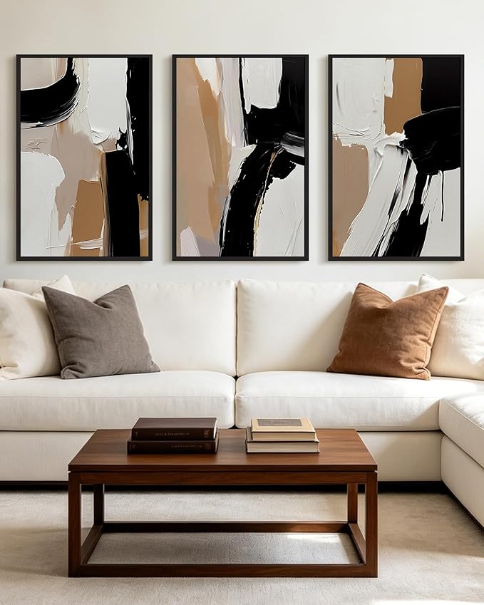 KUVIOKE Black Abstract Shapes Framed Canvas Wall Art Minimalist Graffiti Pastel Wall Decor Modern Illustration Art Painting for Bedroom Dining Room 24x36in (Black Framed)