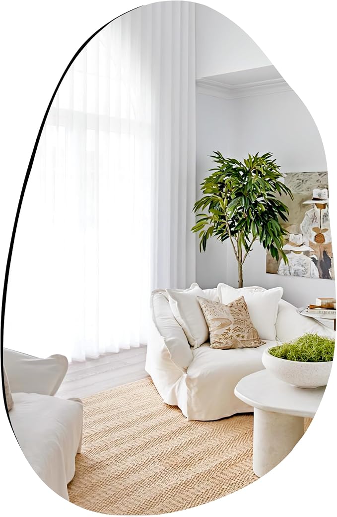 Irregular Bathroom Mirror 24x36 Inch, Frameless Asymmetrical Wall Mirrors with Tempered Glass for Bedroom Bathroom Living Room or Entryway