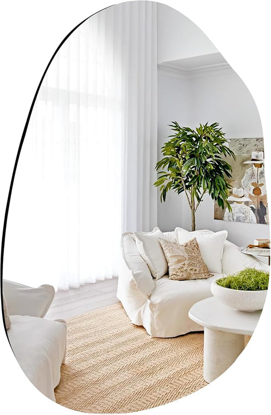 Irregular Bathroom Mirror 24x36 Inch, Frameless Asymmetrical Wall Mirrors with Tempered Glass for Bedroom Bathroom Living Room or Entryway