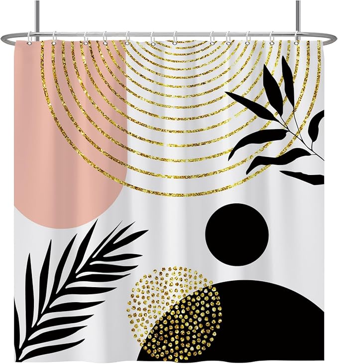 Baocicco Mid Century Shower Curtain Boho Sun Plant Leaves Modern Abstract Gold Geometric Shower Curtains for Bathroom Bathtubs Waterproof Fabric Shower Curtain with Hooks 72x72 Inches