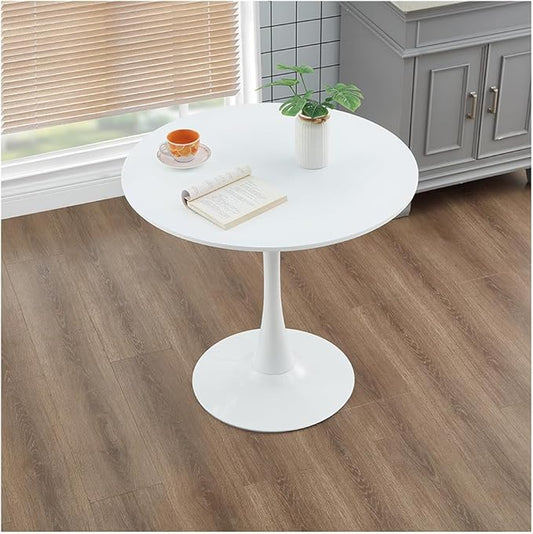 35.1" Tulip Dining Table, White, Perfect for 2-4 People, Mid-Century Modern Style, Round MDF Top with Sturdy Base for Dining Room, Living Room, Cafe