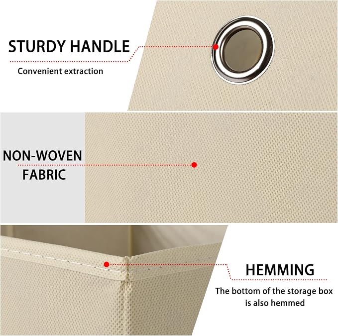 Foldable Storage Cubes Bins ,11 Inch Cloth Storage Cube Fabric Storage Box Cubes Organizer Baskets with Handles for Home Organizer Set of 6 (Creamy-White)