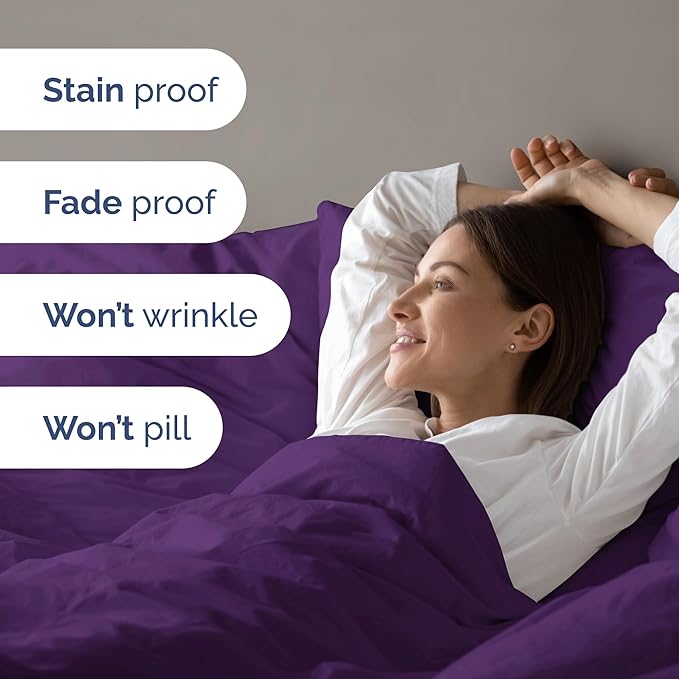 Duvet Cover King Size - Extra Soft King Size Duvet Cover - Lightweight, Breathable & Cozy - Easy Care & Fade Free with Zipper Closures & Ties - 104" x 90" Inches - (Purple) Comforter Not Included