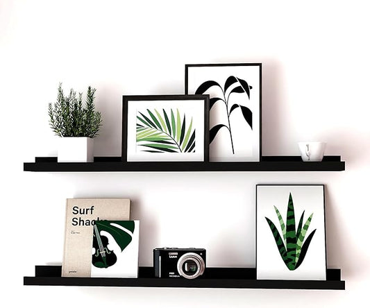 Long Floating Shelves for Wall Decor, Long Wall Mounted Storage Shelf for Bedroom, Living Room, Bathroom, Kitchen, Nursery, Display Picture Ledge Shelf with Lip Set of 2-36 Inches, Black