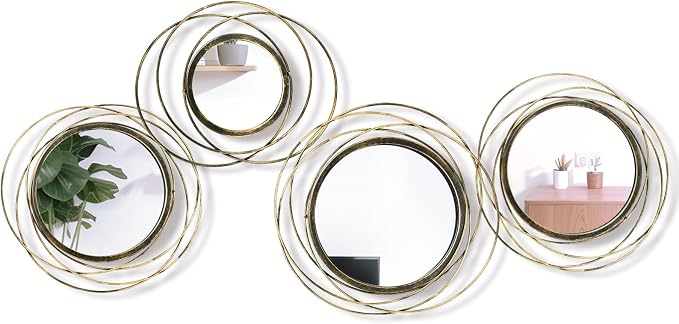 Hicarer 4 Pcs Decorative Wall Mirror Round Modern Circle Mounted Mirror Metal Wall Art Decor for Bedroom Living Room Entryway Dining Room Hallway (Bronze)