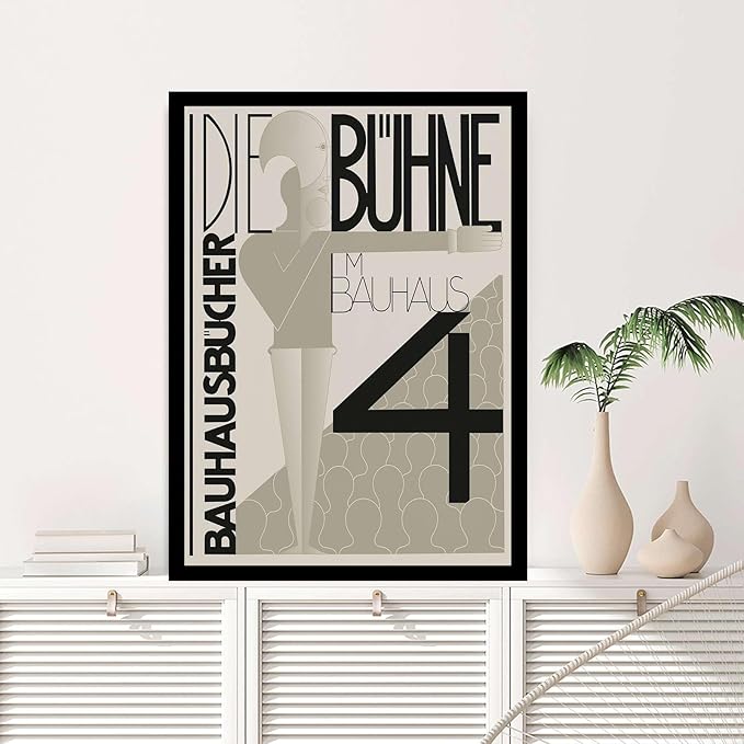 Canvas Painting Poster and Print Bauhaus Graphic Design Exhibition Poster Black White Modern Scandinavian Wall Art Abstract Line Typography Decor Bedroom and Kitchen Office Wall Decoration 8x12inch Solid wood