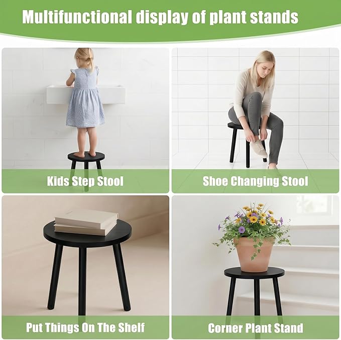Wood Plant Stands Indoor, Black Plant Stand Modern Plant Table for Large Plants, Wooden Plant Stool, Tall Plant Holder Small Round Side for Living Room, Balcony, Office (1 Pack)