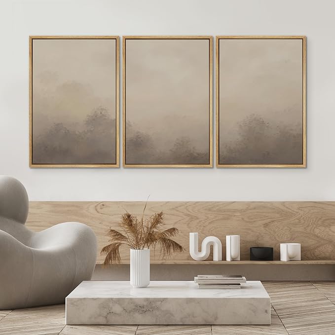 SIGNWIN Framed Canvas Print Wall Art Set Neutral Misty Forest Landscape Earth Tone Illustrations Modern Art Decorative Boho Relax/Zen Nordic for Living Room, Bedroom, Office - 16"x24"x3 Natural