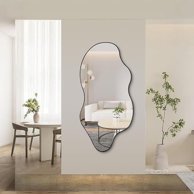 Large Irregular Mirror, 52"x25.5" Asymmetrical Frameless Mirror for Wall, Modern Abstract Wall Mirrors for Living Room Bathroom Bedroom Hallway Entryway, Hangs Vertically or Horizontally