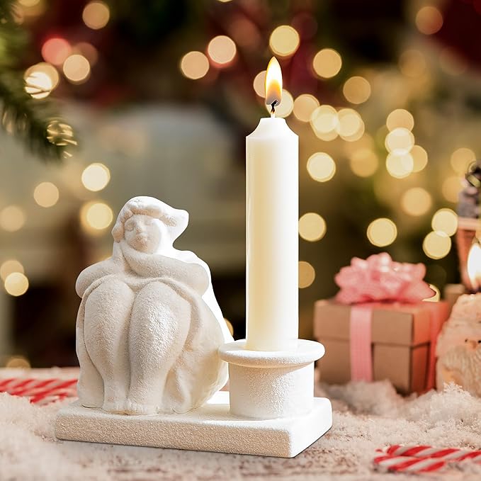White Candle Holder, Handmade Ceramic Girl Candlestick Holders, Taper Candlelight Stand for Home Decor, Table Centerpiece and Coffee Table Decor