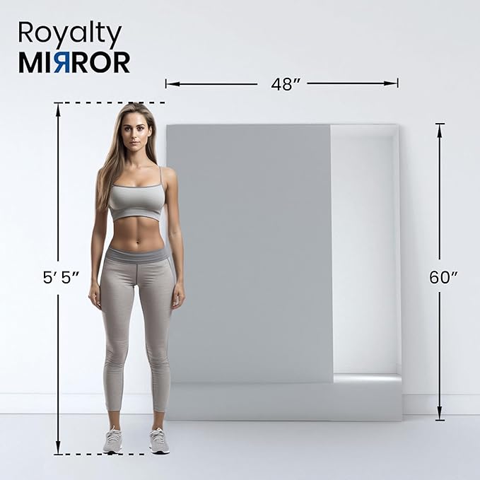 Tempered Home Gym Mirror 60"x48" - 1/4" Thick Body Large Wall Mirror Full Length for Bedroom, Garage, Bathroom - Frameless, HD Ultra Clear 60"x48"