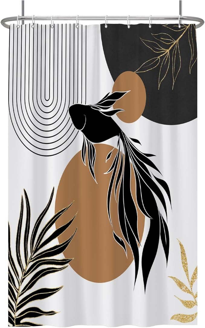 Baocicoo Boho Abstract Goldfish Shower Curtain Simple Geometric Line Aesthetic Minimalist Modern Neutral Shower Curtain for Bathroom Fabric Waterproof Durable Bath Curtain with Hooks 48x72 Inches
