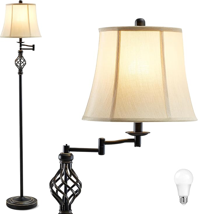 GyroVu Color Temperature Adjustable Floor lamp, Traditional 350° Adjustable Swing Arm Floor Lamp Vintage Pole lamp Farmhouse Lamp for Living Rooms & Offices, Rustic Standing Lamp for Bedroom Reading