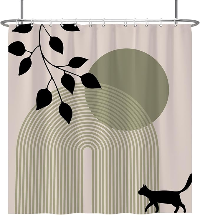 Baocicoo Minimalist Boho Shower Curtain Mid Century Silhouette Cat Botanical Shower Curtain for Bathroom Home Bathtub Living Room Decor Fabric Waterproof Curtain for Bathroom with Hooks 72x72 Inches