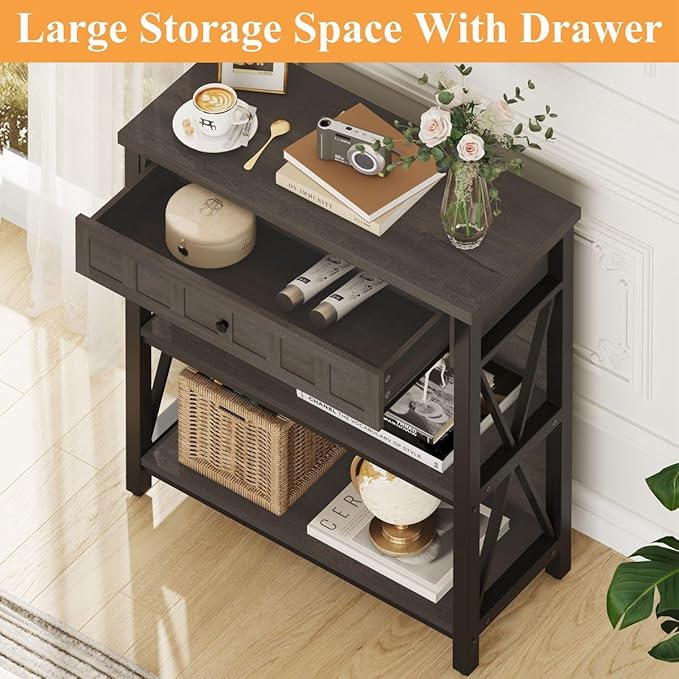 FATORRI 8 Cube Storage Organizer Bookshelf and Small Bookshelf with Drawer (Walnut Brown)