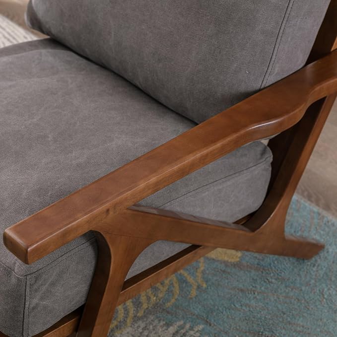 chairus Mid-Century Modern Accent Chairs with Ottomans Set of 2, Comfy Upholstered Lounge Armchairs with Solid Wood Frame, Reading Chairs for Living Room Bedroom Office, Grey Denim Fabric